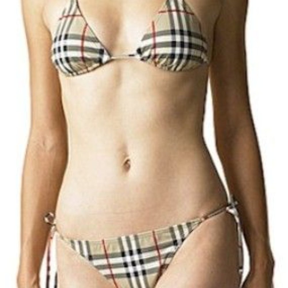 Burberry Beige Vintage Check Triangle Bikini